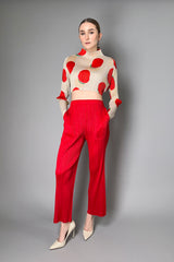 Pleats Please Issey Miyake "Bean Dots" Cropped Mockneck Top in Red