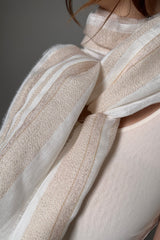 Peserico Scarf with Sparkly Lurex Stripe in Cream