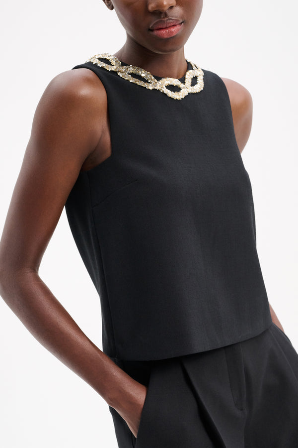 Dorothee Schumacher Striking Coolness Embroidered Top in Black