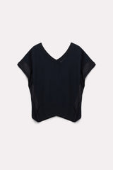 Dorothee Schumacher Wool-Cashmere Knit Top with Layered Satin Trim in Black