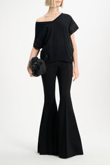 Dorothee Schumacher Wool-Cashmere Knit Top with Layered Satin Trim in Black