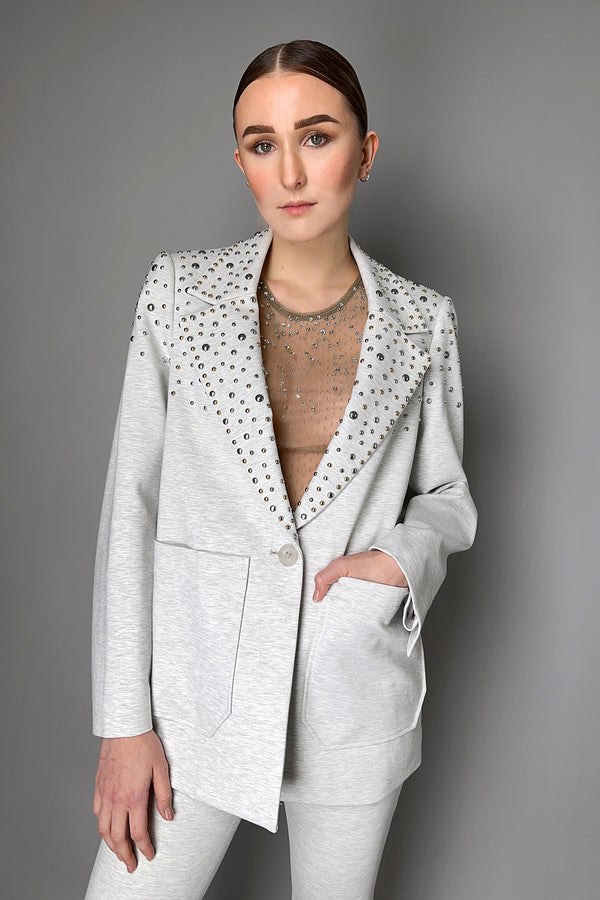 Dorothee Schumacher Emotional Essence Jacket with Studs in Light Grey Vancouver. Shop Online or in Store.