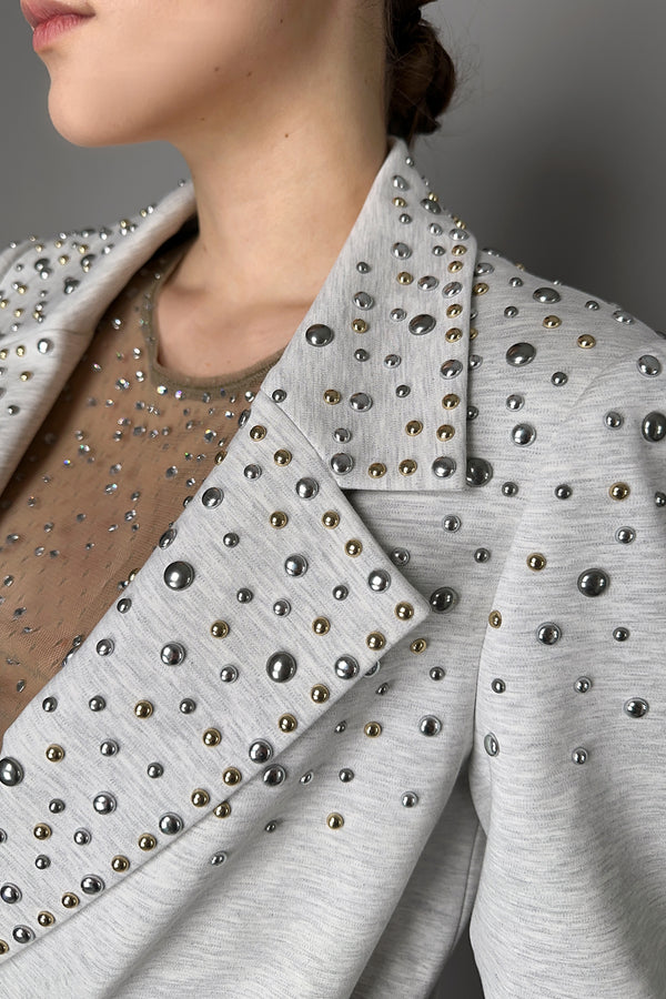 Dorothee Schumacher Emotional Essence Jacket with Studs in Light Grey Vancouver. Shop Online or in Store.