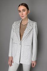 Dorothee Schumacher Emotional Essence Jacket with Studs in Light Grey Vancouver. Shop Online or in Store.