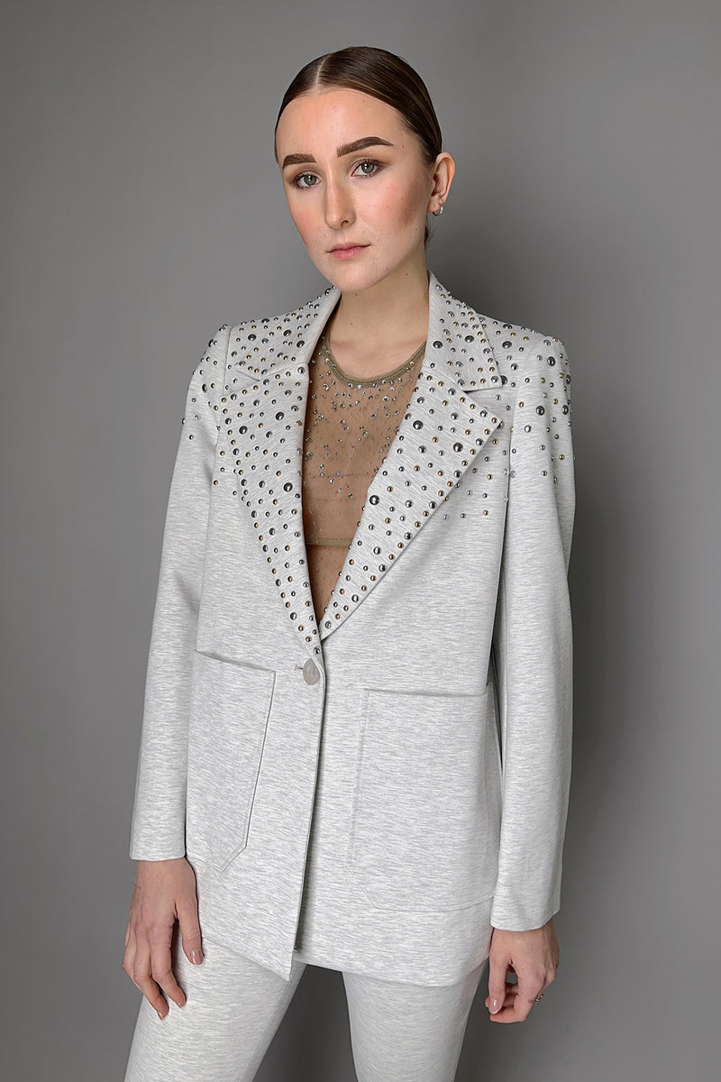 Dorothee Schumacher Emotional Essence Jacket with Studs in Light Grey Vancouver. Shop Online or in Store.