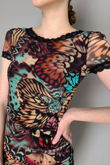 Fuzzi Open Back Butterfly Print Tulle Dress Vancouver. Shop Online or in Store.