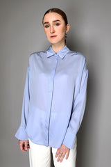 Lorena Antoniazzi Silk Blend Button Up Shirt in Sky Blue- Ashia Mode- Vancouver, BC