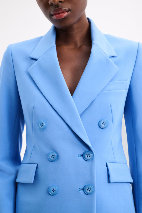 Dorothee Schumacher Emotional Essence Double Breasted Blazer in Cornflower Blue Vancouver. Shop Online or in Store.