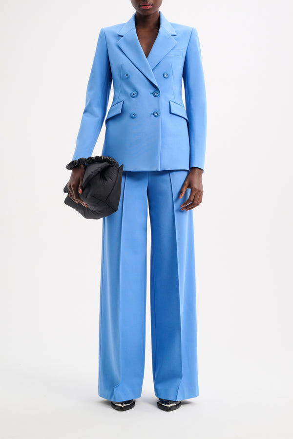 Dorothee Schumacher Emotional Essence Double Breasted Blazer in Cornflower Blue Vancouver. Shop Online or in Store.