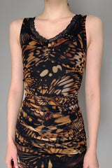 Fuzzi Butterfly Print Ruched Tulle Dress Vancouver. Shop Online or in Store.