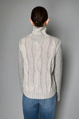 Lorena Antoniazzi Cable Knit Lurex Turtleneck Sweater in Grey- Ashia Mode- Vancouver, BC