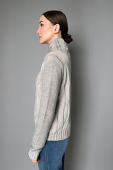 Lorena Antoniazzi Cable Knit Lurex Turtleneck Sweater in Grey- Ashia Mode- Vancouver, BC