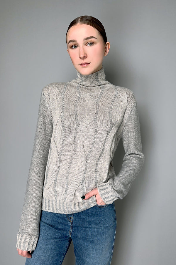 Lorena Antoniazzi Cable Knit Lurex Turtleneck Sweater in Grey- Ashia Mode- Vancouver, BC