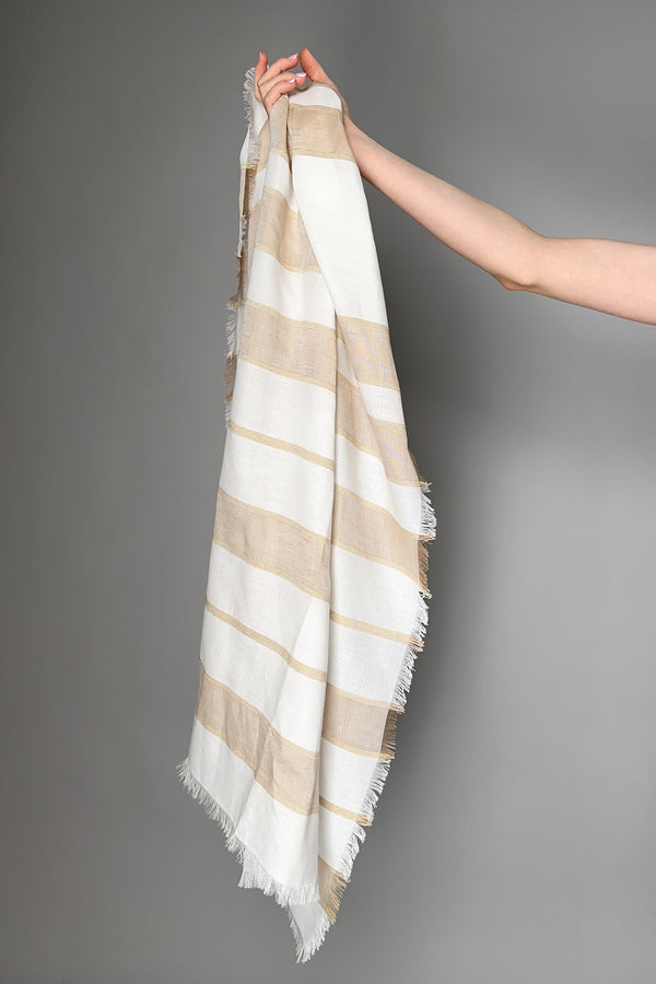 Lorena Antoniazzi Cotton Scarf in White and Camel- Ashia Mode- Vancouver, BC