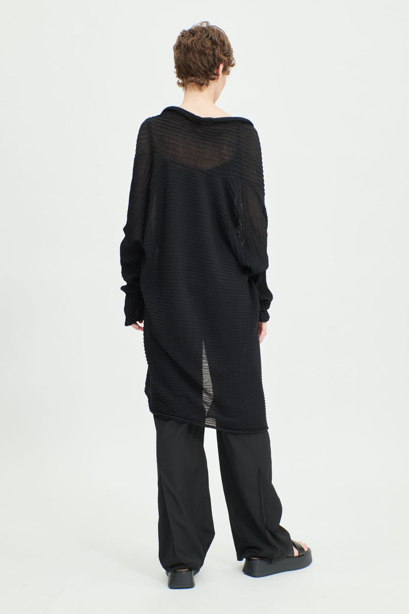 Annette Gortz Knitted Ribbed Baby Alpaca Half Cropped Cardigan in Black