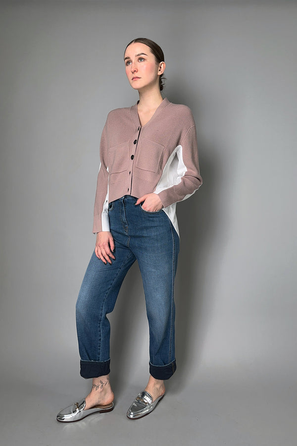 Lorena Antoniazzi Virgin Wool Knitted Cardigan Shirt in Dusty Pink- Ashia Mode- Vancouver, BC