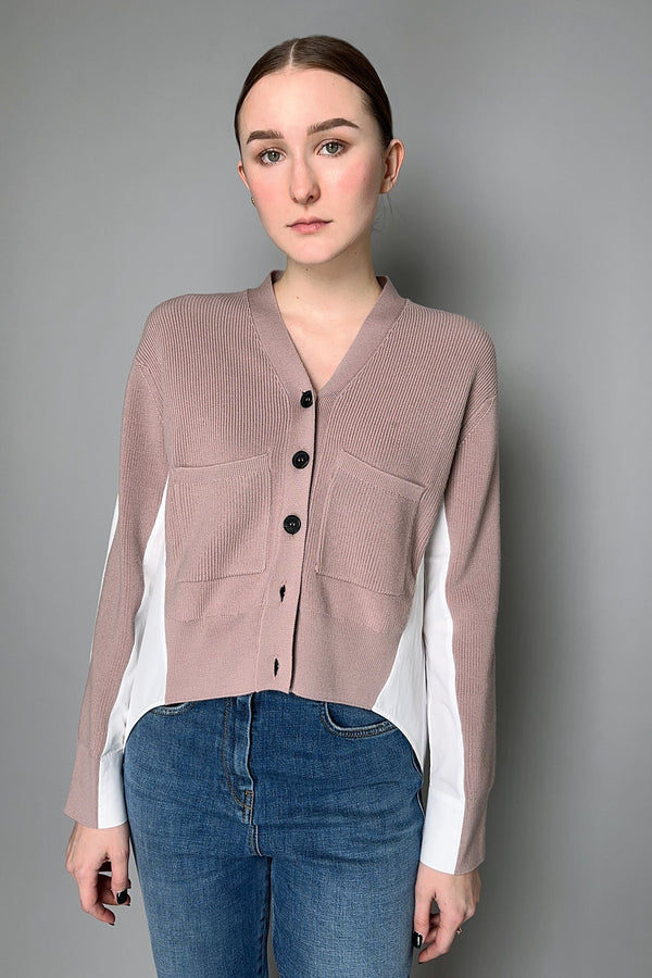 Lorena Antoniazzi Virgin Wool Knitted Cardigan Shirt in Dusty Pink