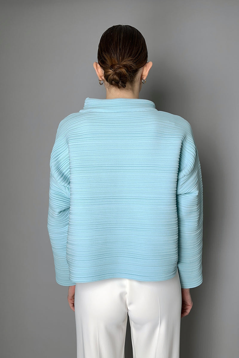 Pleats Please Issey Miyake Crepe Knit Top in Light Blue