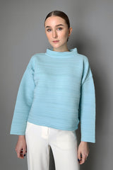Pleats Please Issey Miyake Crepe Knit Top in Light Blue