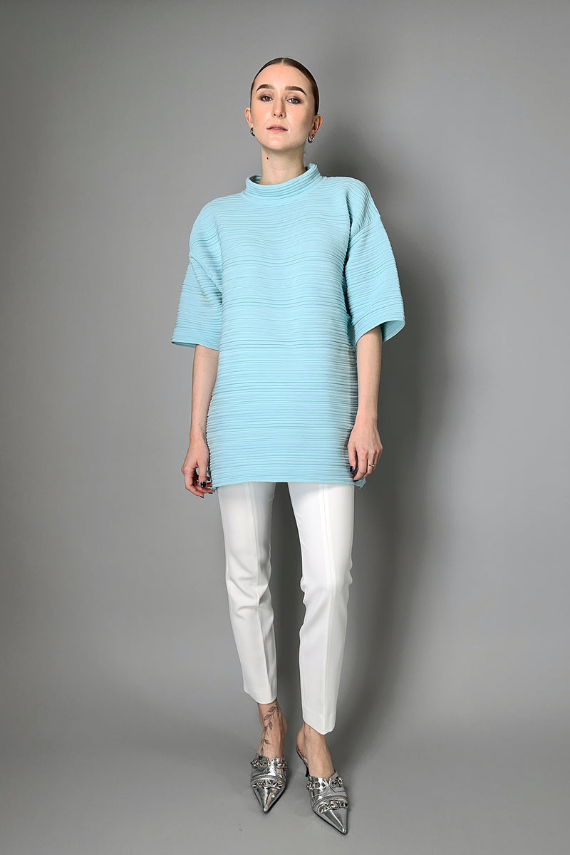 Pleats Please Issey Miyake Crepe Knit Tunic in Light Blue