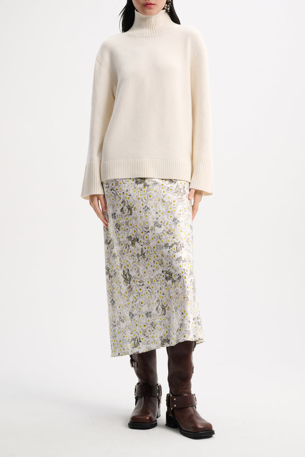 Dorothee Schumacher Shiny Daisy Print Skirt in Cream