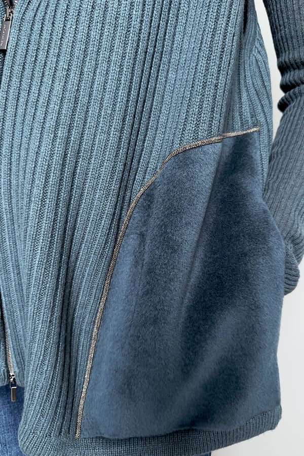 Fabiana Filippi Hooded Rib Knit Vest in Teal- Ashia Mode- Vancouver, BC