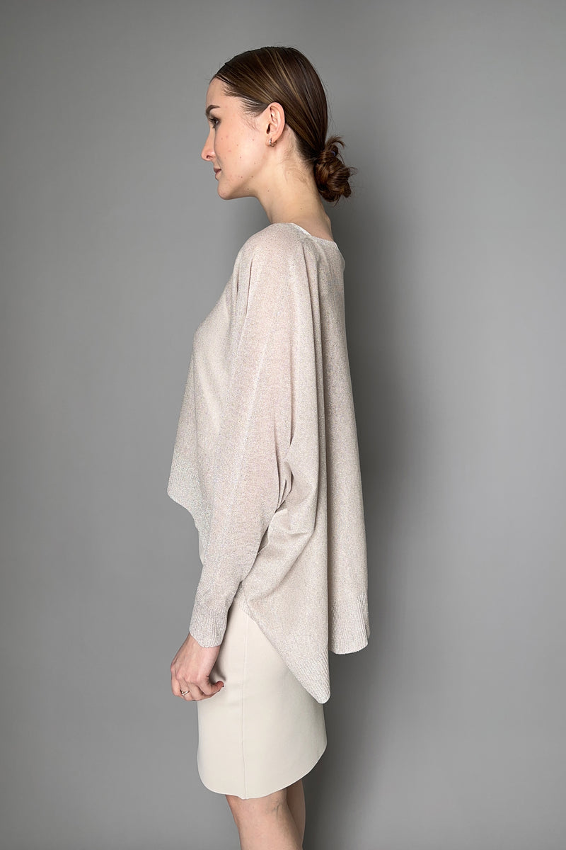 D. Exterior Flowing Lurex Poncho Blouse in Silver Sand