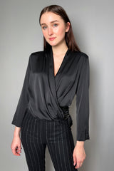 D. Exterior Fluid Satin Crossover Blouse in Black - Ashia Mode – Vancouver, BC