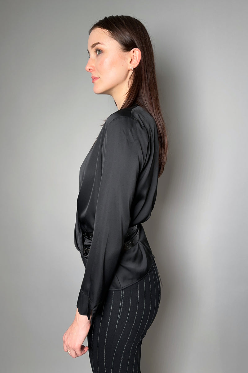 D. Exterior Fluid Satin Crossover Blouse in Black - Ashia Mode – Vancouver, BC