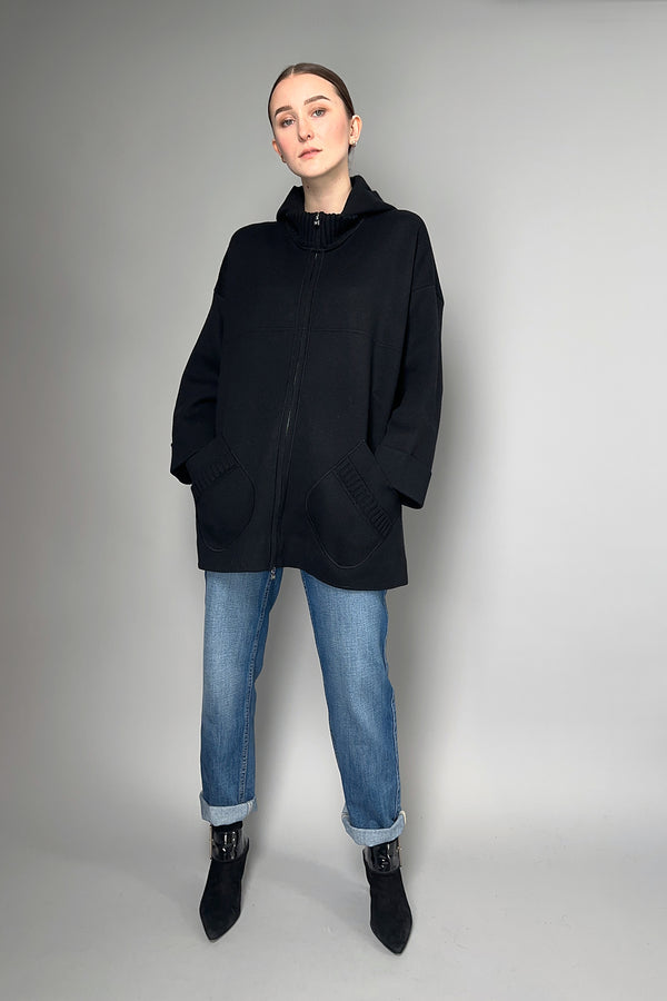 D. Exterior Oversized Hooded Knit Jacket in Black