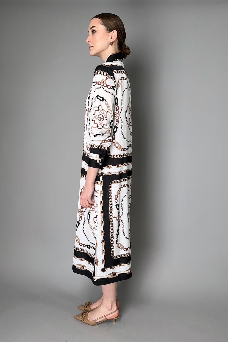 D. Exterior Long Charmeuse Shirt Dress in Gold Chain Link Print