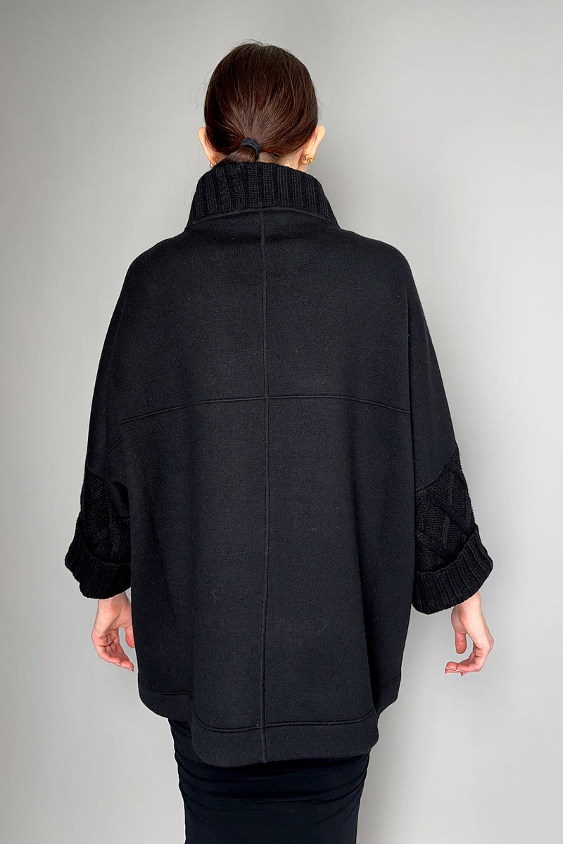 D. Exterior Knit Jacket With Cable Details in Black