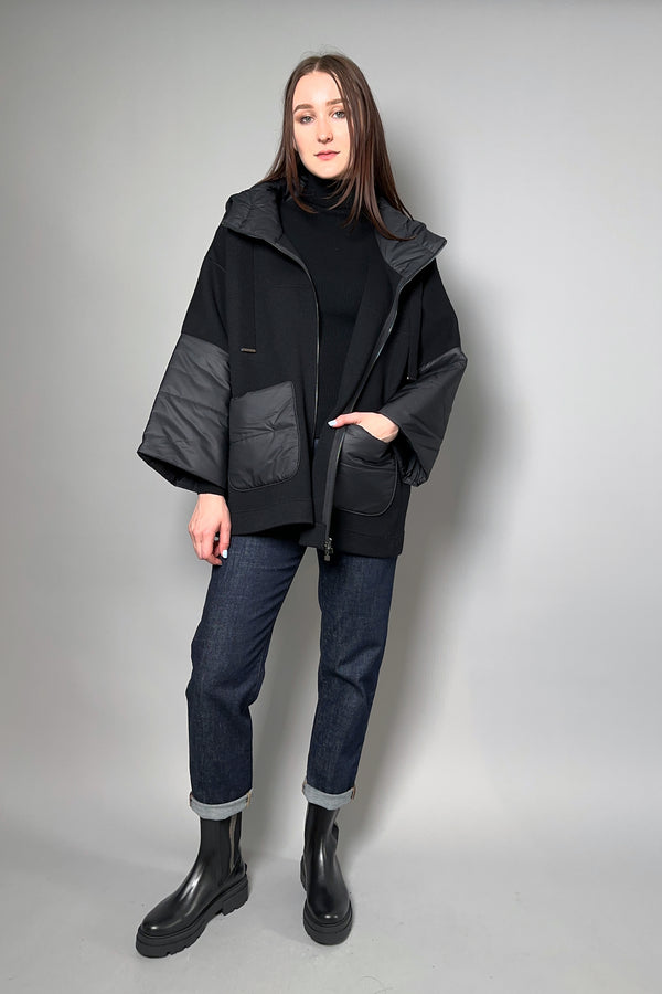 D. Exterior Hooded Knit Coat with Padded Details in Black - Ashia Mode – Vancouver, BC