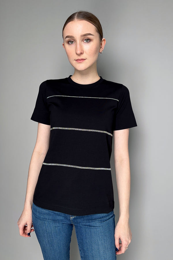 D. Exterior Stretch Cotton T-shirt with Brilliant Stripes in Black