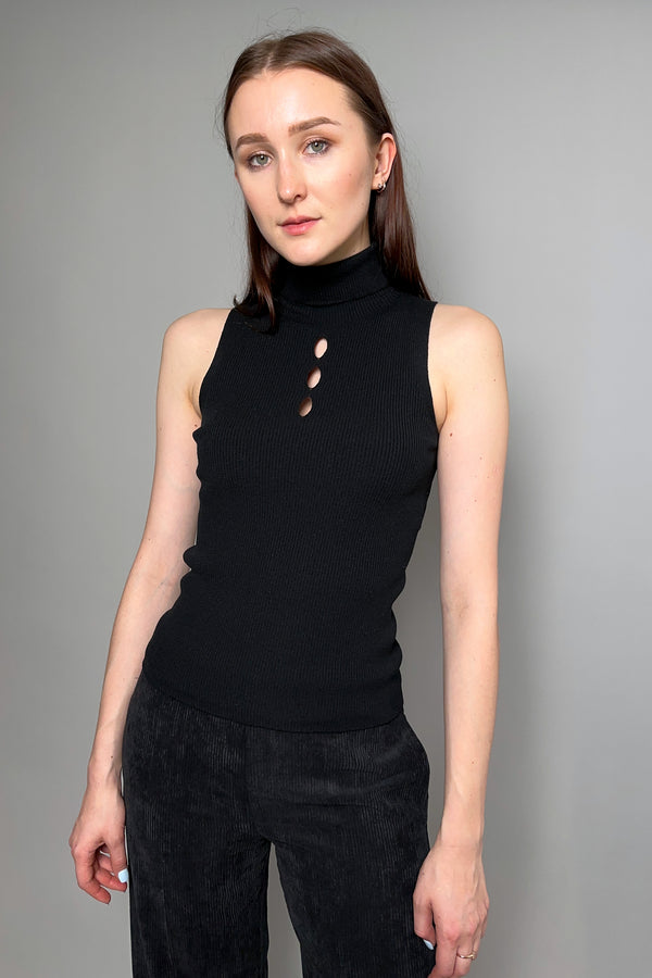 D. Exterior Sleeveless Turtleneck with Laser Cut Out Detail in Black - Ashia Mode – Vancouver, BC