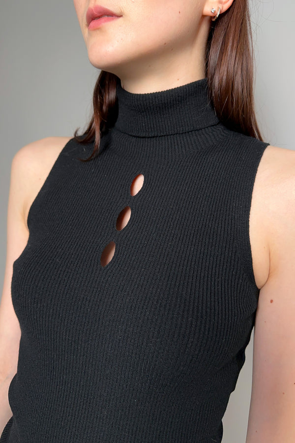 D. Exterior Sleeveless Turtleneck with Laser Cut Out Detail in Black - Ashia Mode – Vancouver, BC