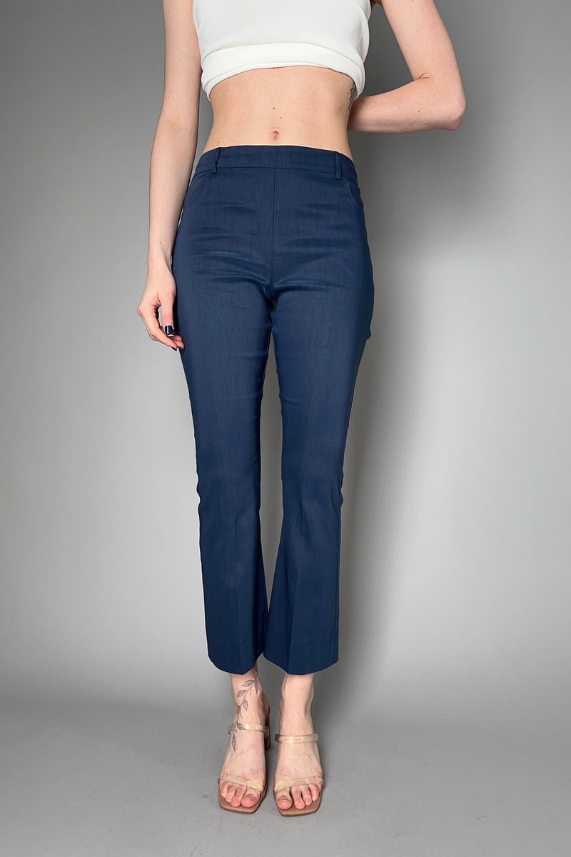 D. Exterior Satin Finish Linen Trousers in Navy