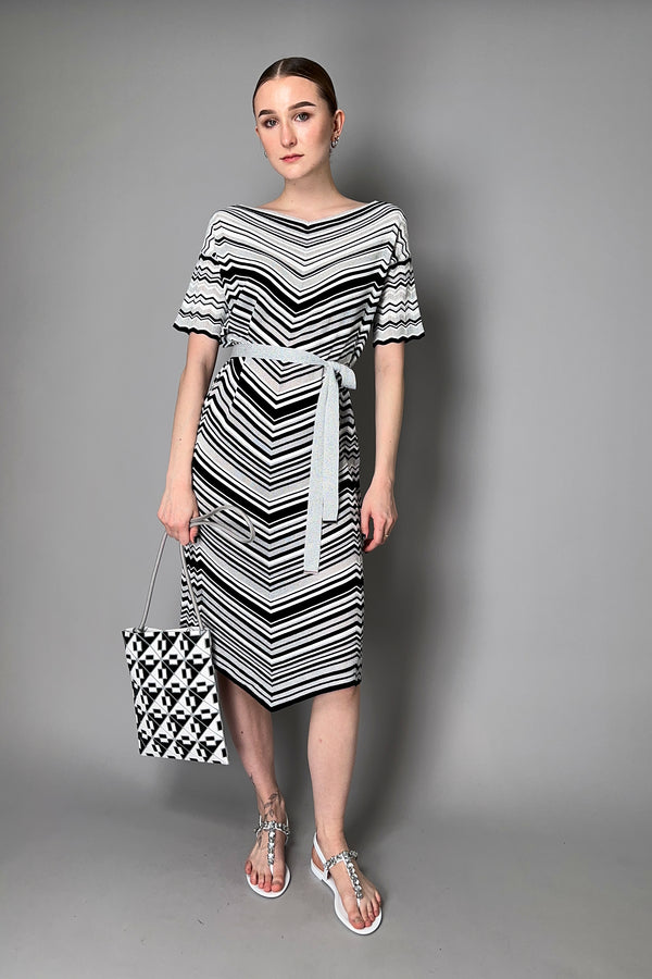 D. Exterior Knit Dress with Chevron Pattern with Sparkly Lurex in and White