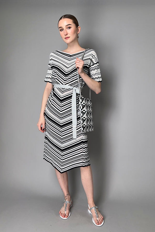 D. Exterior Knit Dress with Chevron Pattern with Sparkly Lurex in and White