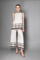 D. Exterior Ribbed Knit Pants in White with Bronze Lurex Pattern Vancouver. Shop Online or in Store.