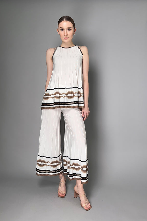 D. Exterior Ribbed Knit Pants in White with Bronze Lurex Pattern