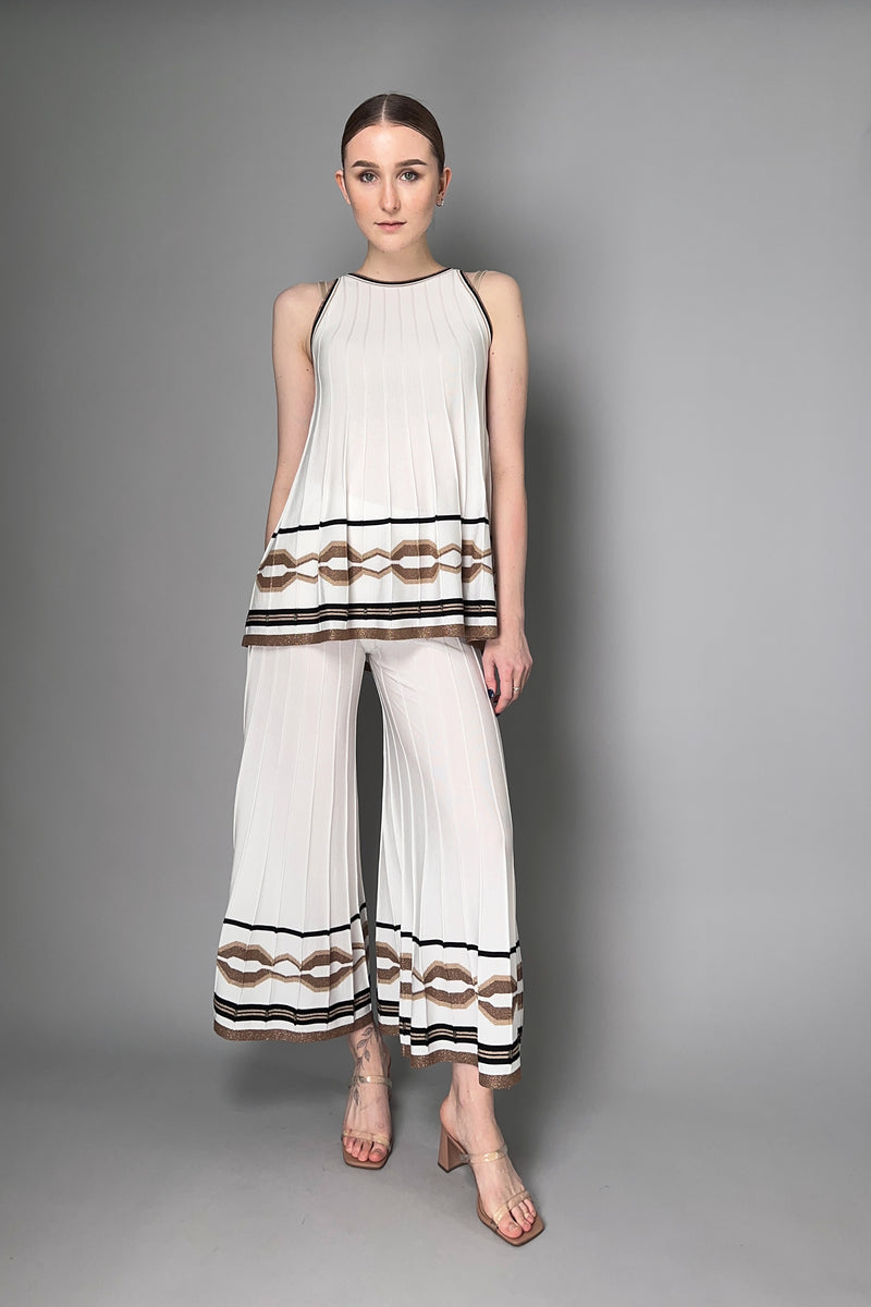 D. Exterior Ribbed Knit Pants in White with Bronze Lurex Pattern Vancouver. Shop Online or in Store.
