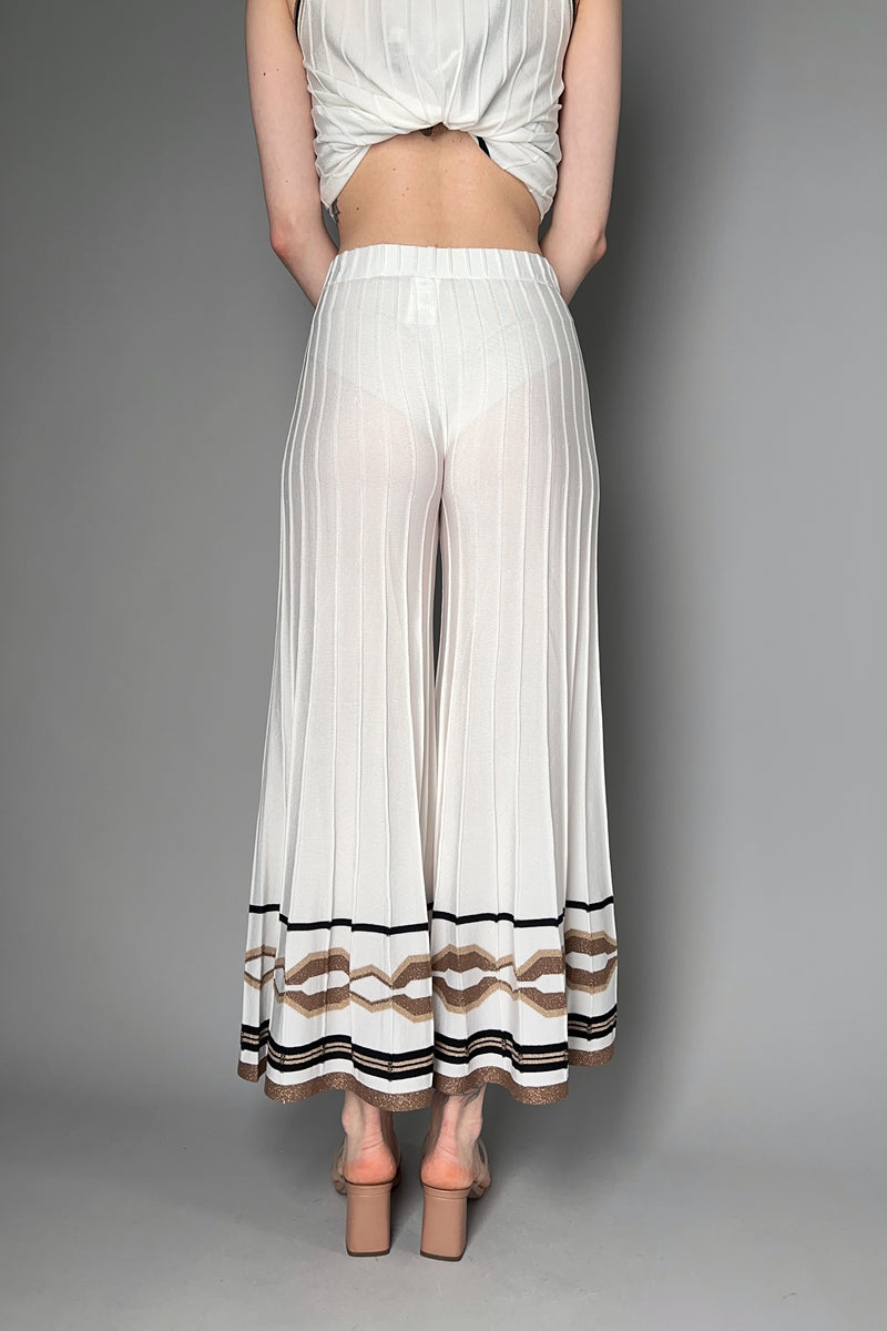 D. Exterior Ribbed Knit Pants in White with Bronze Lurex Pattern