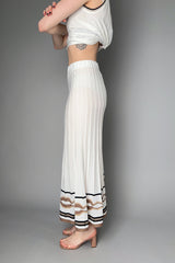 D. Exterior Ribbed Knit Pants in White with Bronze Lurex Pattern