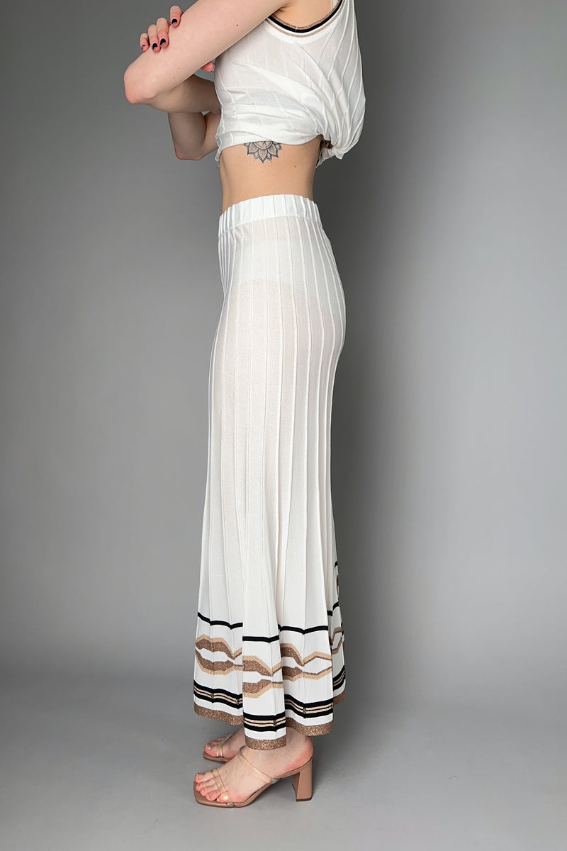D. Exterior Ribbed Knit Pants in White with Bronze Lurex Pattern Vancouver. Shop Online or in Store.