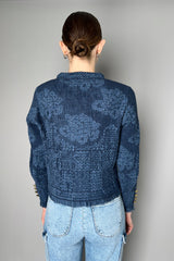 D. Exterior Embossed Knit Jacket with Fringes in Dark Blue