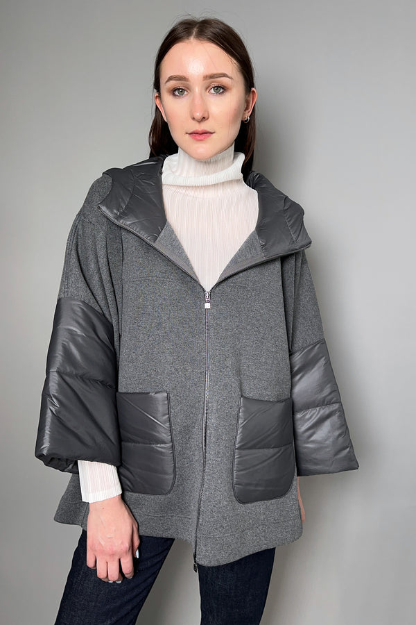 D. Exterior Hooded Knit Coat with Padded Details in Dark Heather Grey - Ashia Mode – Vancouver, BC