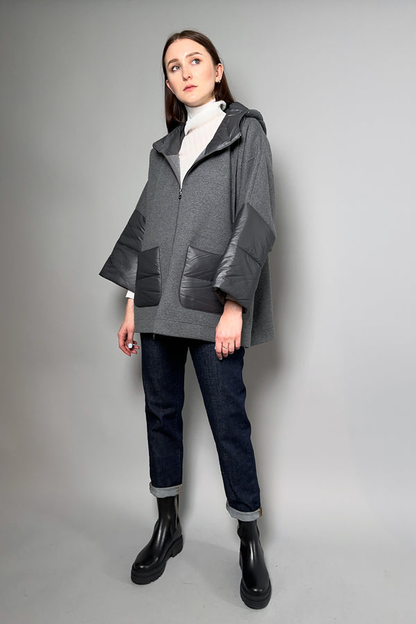 D. Exterior Hooded Knit Coat with Padded Details in Dark Heather Grey - Ashia Mode – Vancouver, BC