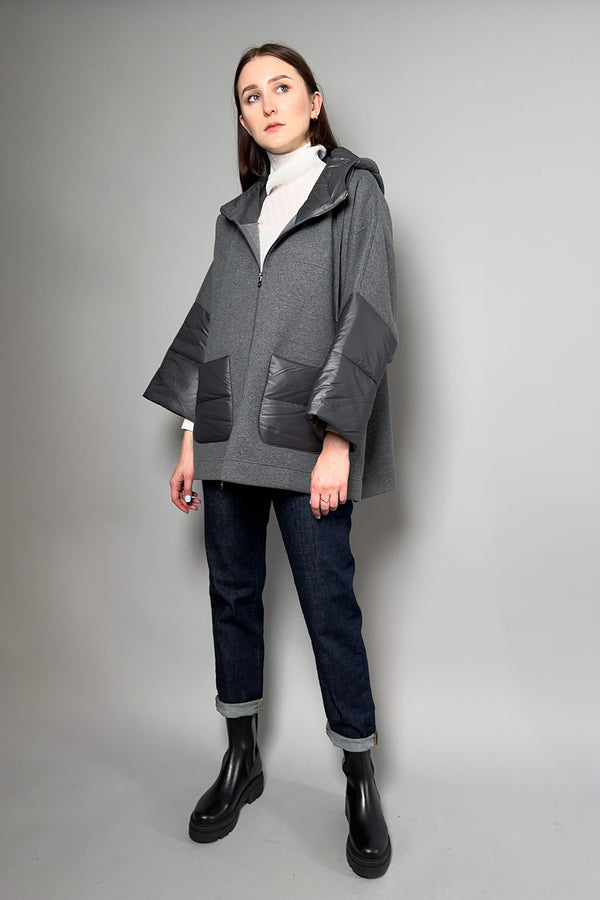 D. Exterior Hooded Knit Coat with Padded Details in Dark Heather Grey - Ashia Mode – Vancouver, BC