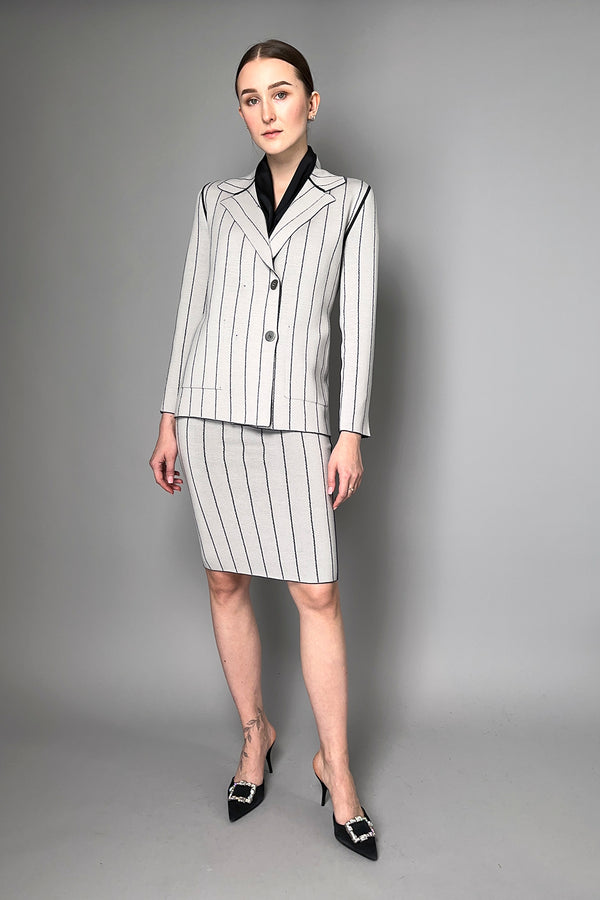 D. Exterior Reversible Striped Knit Blazer in Anthracite and Granite